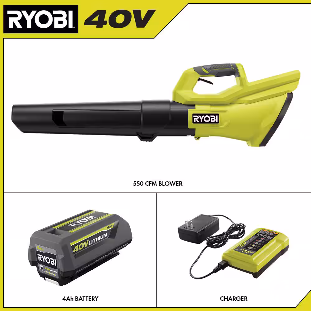 40V 120 MPH 550 CFM Cordless Battery Blower With 4.0 Ah Battery and Charger