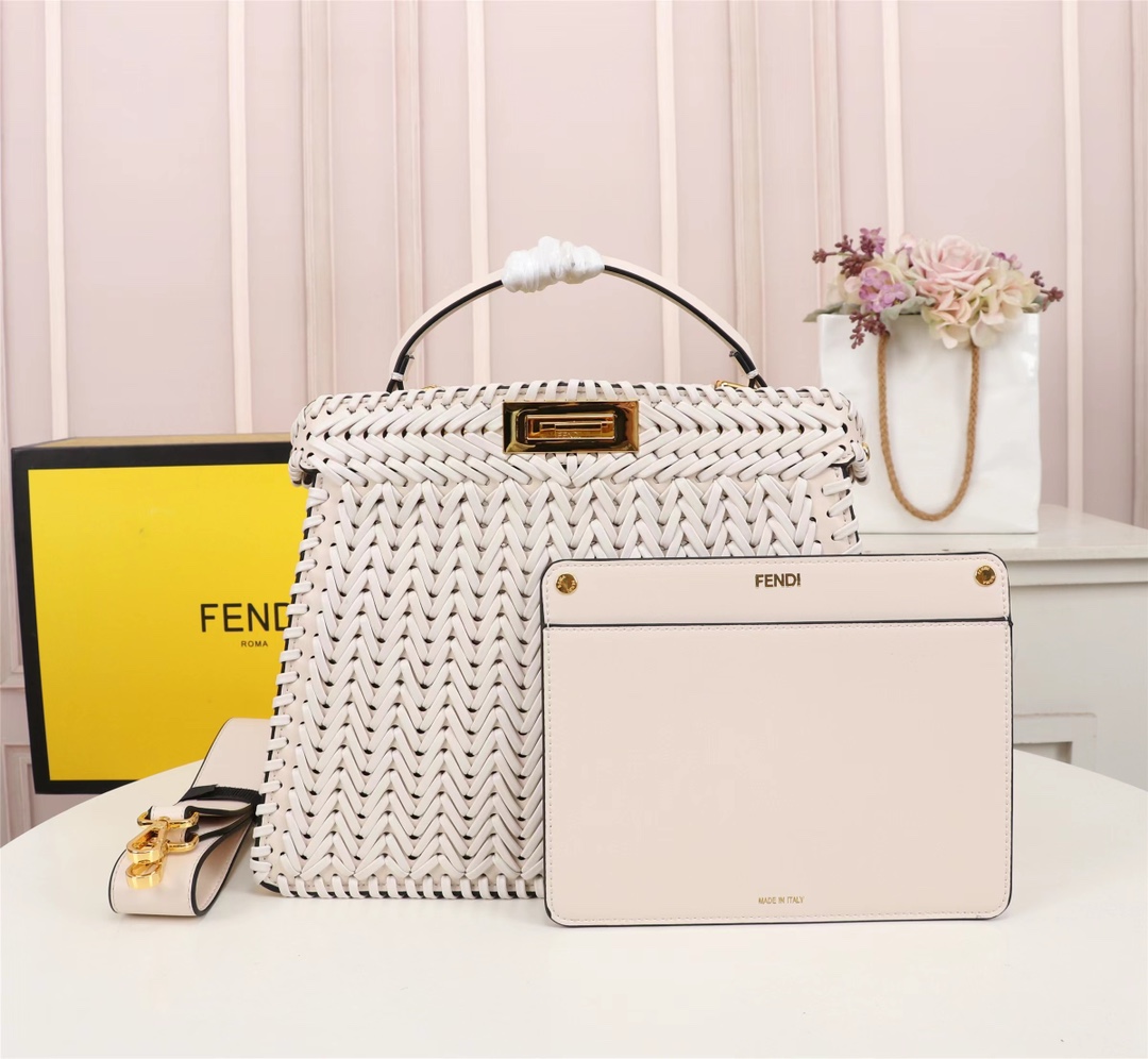 TOP FENDI Peekaboo ISeeU Handbag 33cm - White