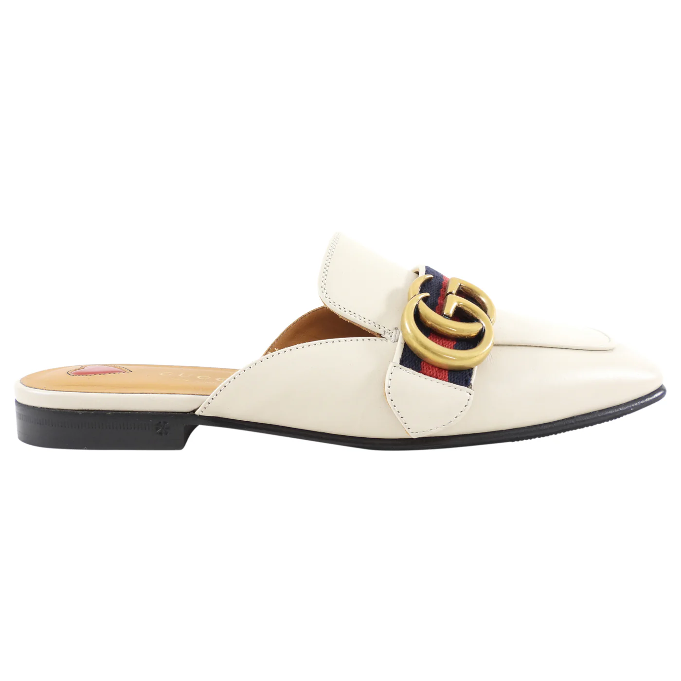TOP GUCCI Marmont Ivory Leather Web Mule Slides - White