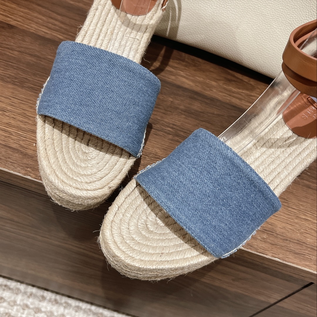 TOP HERMES straw plaited article Sandals - Blue