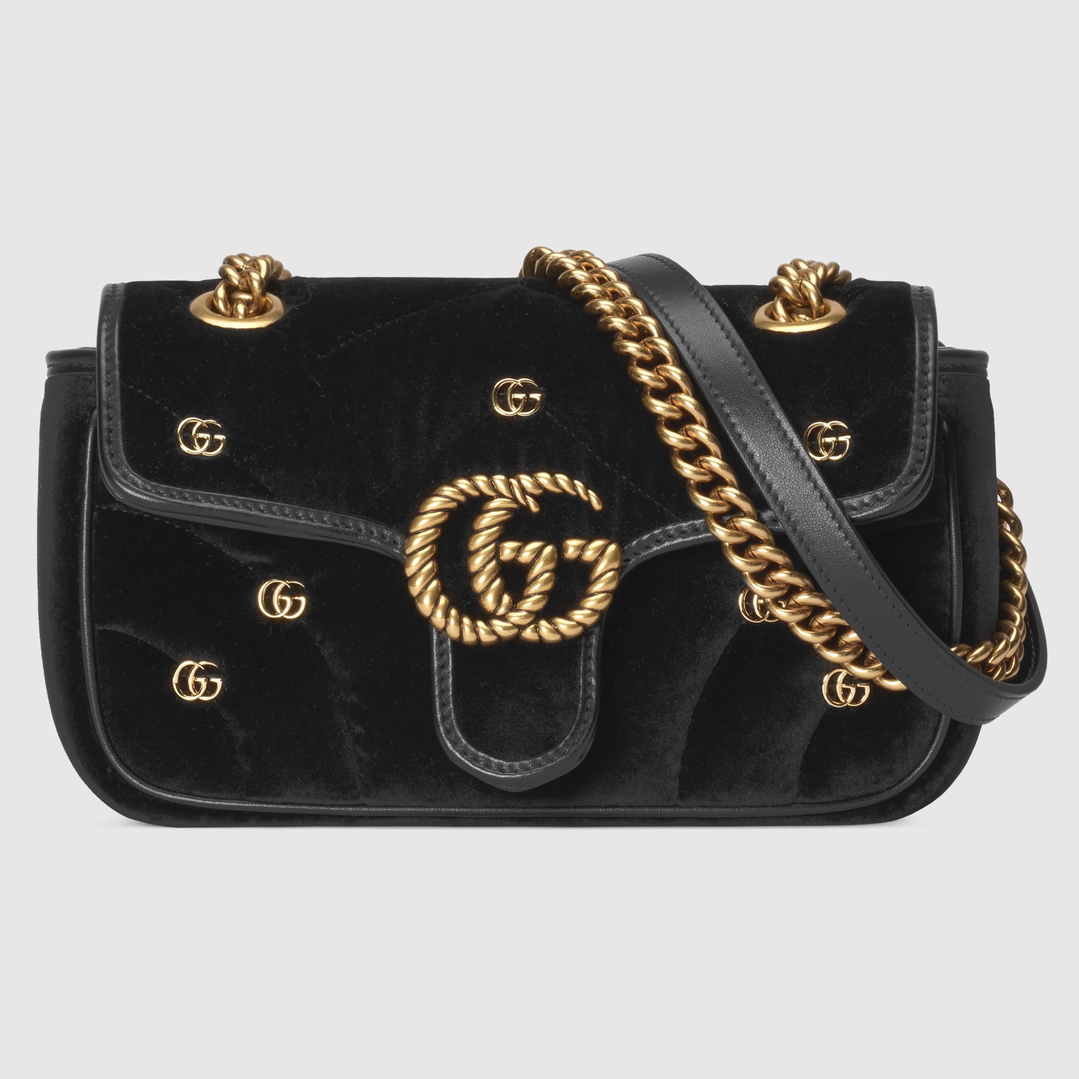 TOP GUCCI GG Velvet Marmont Bag - 22cm/26cm - Black