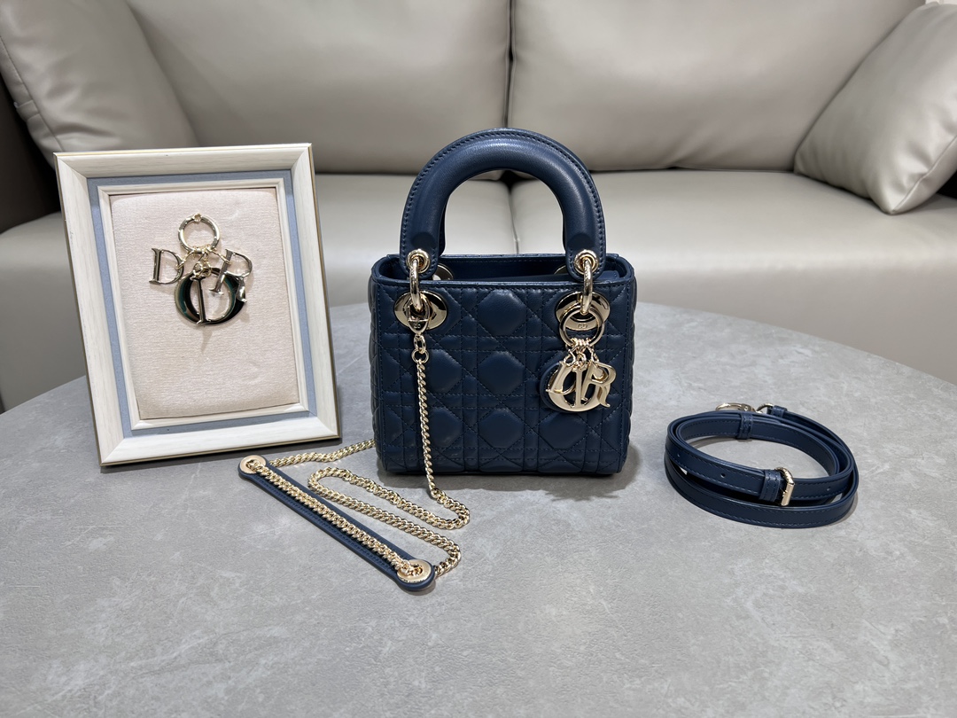 TOP Christian Dior Lady Dior Bag 17*7*15cm/20*8*17cm - Dark Blue