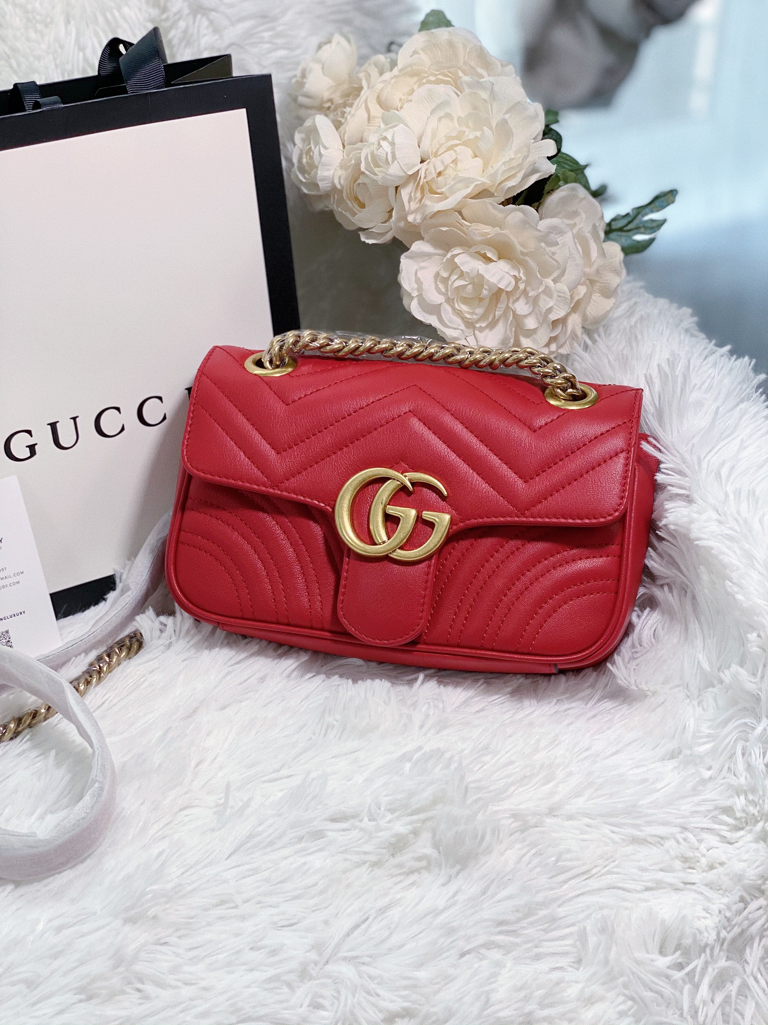 TOP GUCCI GG Marmont Bag Mini 22cm - Red