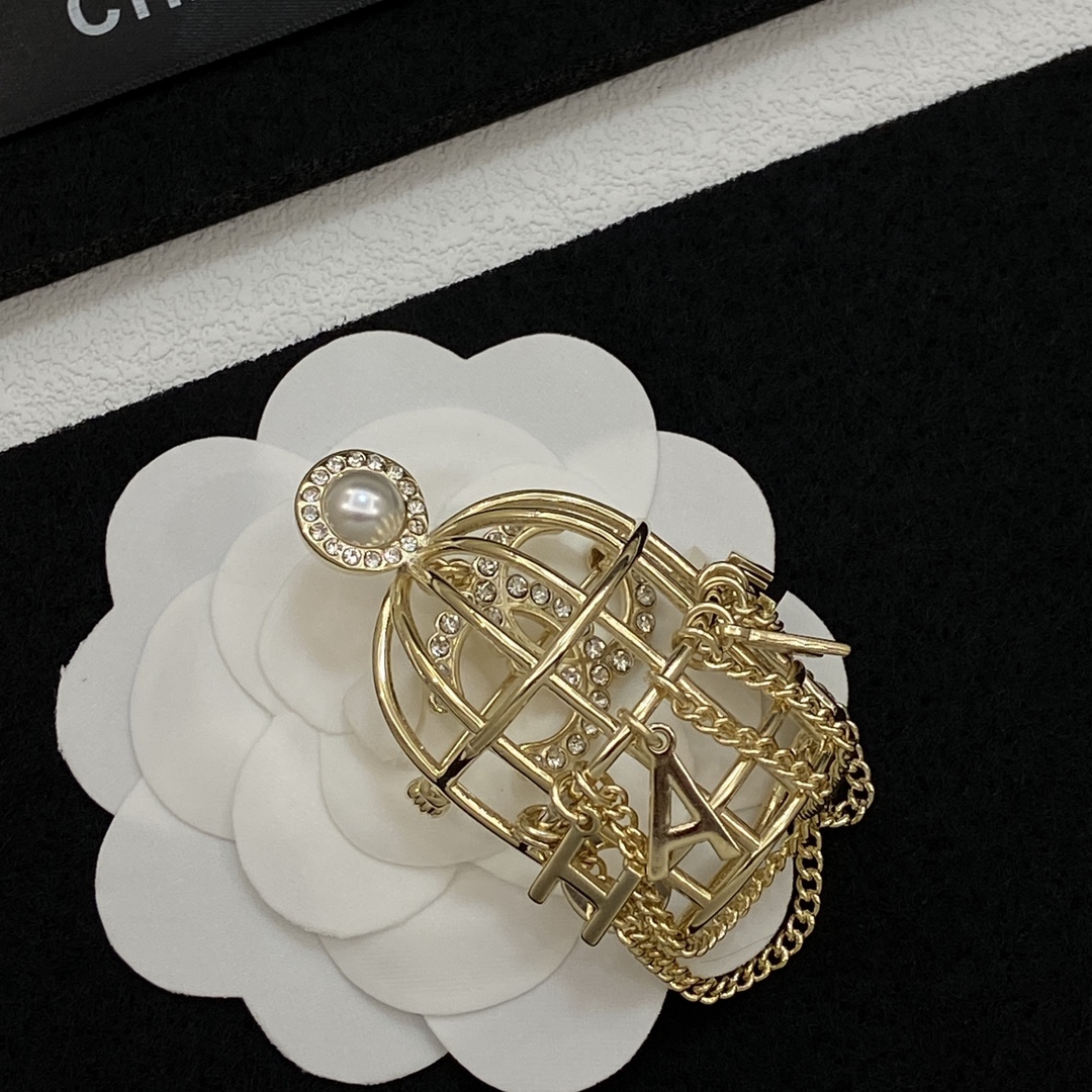 TOP CHANEL Cage Brooch - Gold