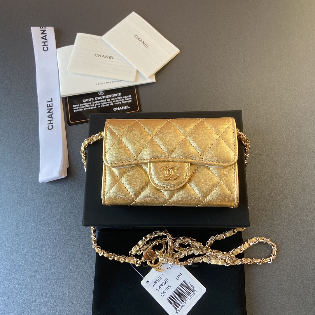 TOP CHANEL Small Chain Card Bag Sheepskin 11×7cm -  2 Colour