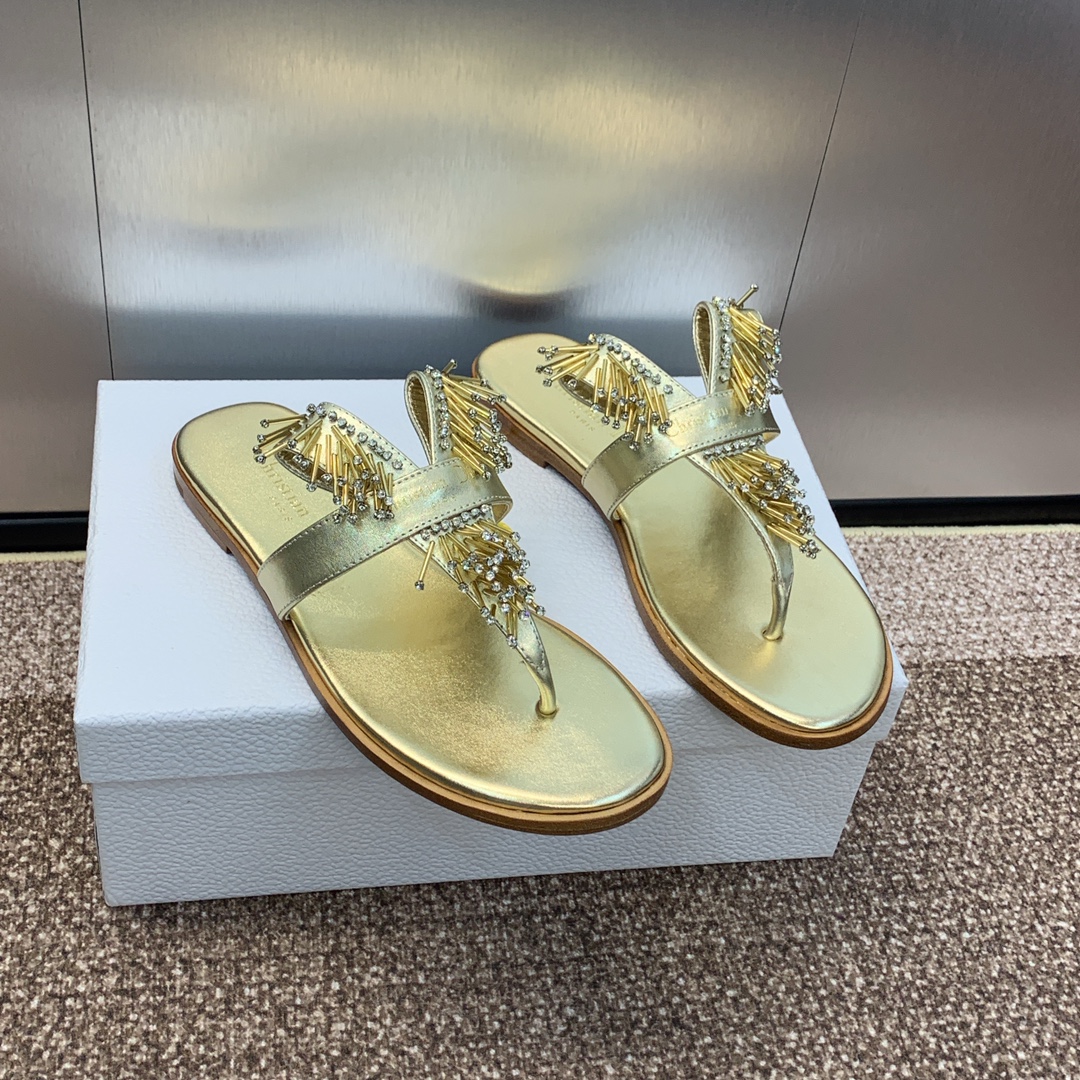 TOP Christian Dior Rhinestone Beaded Flip Flops - 2 Color