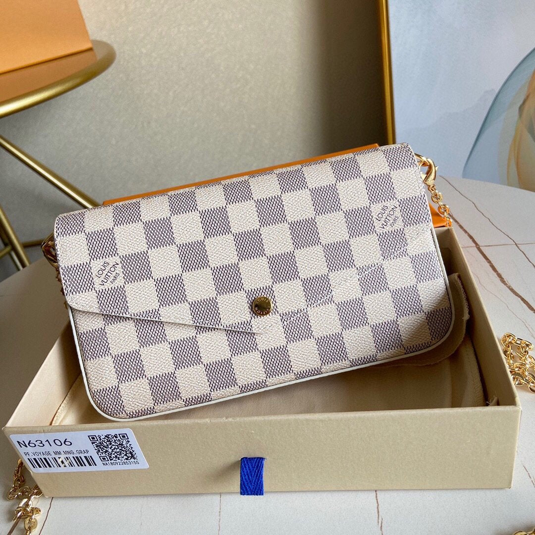 TOP Louis Vuitton LV £V Felicie Pochette Damier Azur 21X12X3cm - Pink