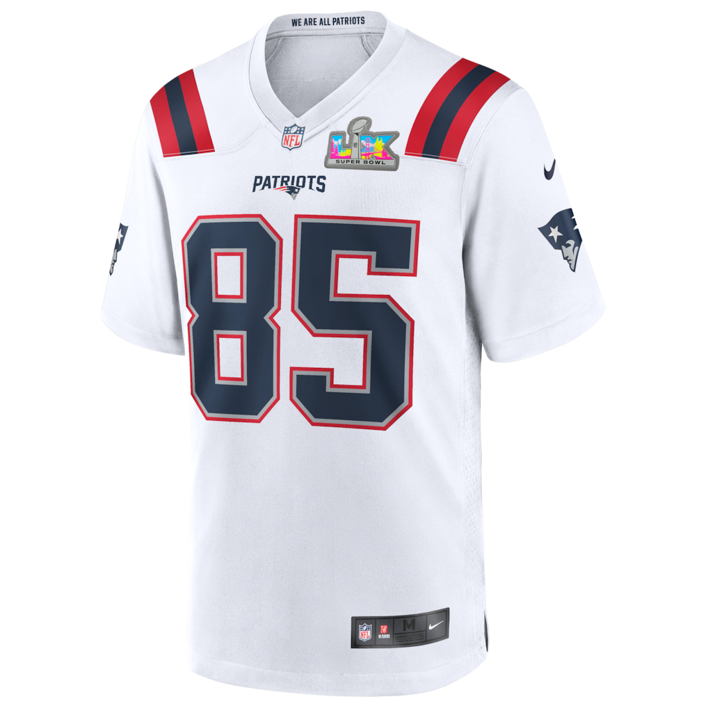 New England Patriots Road Game Super Bowl LX Patch Jersey - White - Hunter Henry - Mens