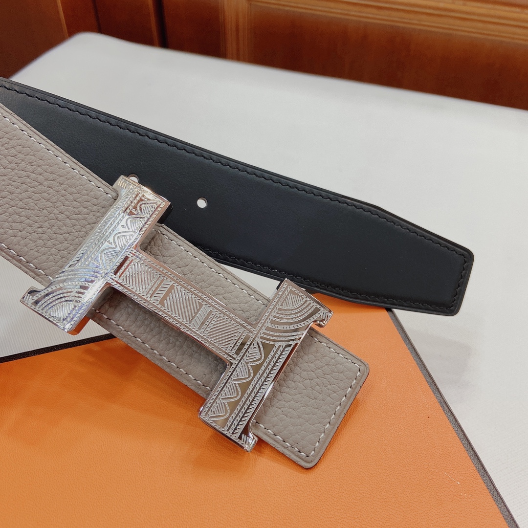 TOP HERMES 3.8cm Reversible Waist Belt - Gray