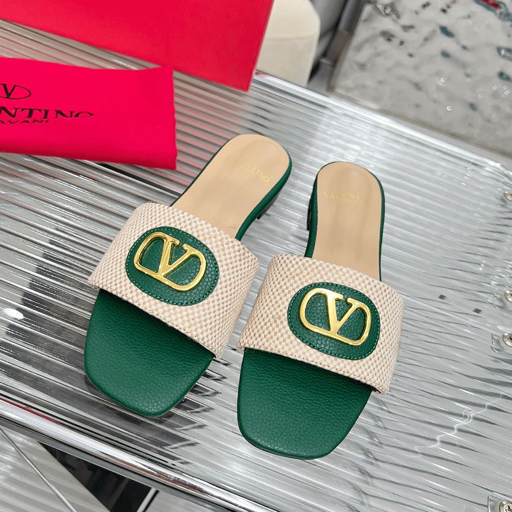 Valentino embellished textured-leather and canvas slides （Replica）