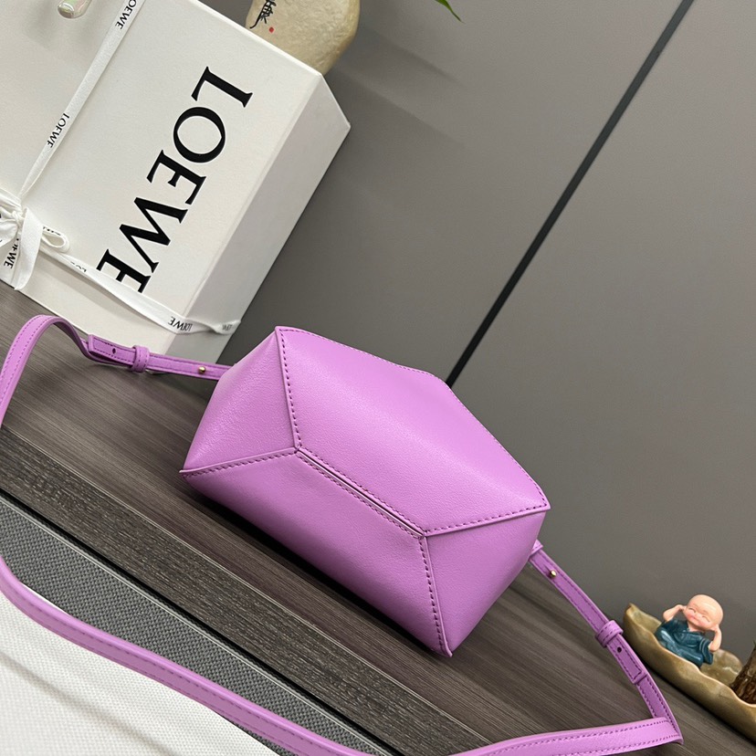 Loewe Mini Puzzle Fold Tote in shiny calfskin Purple(Replica)