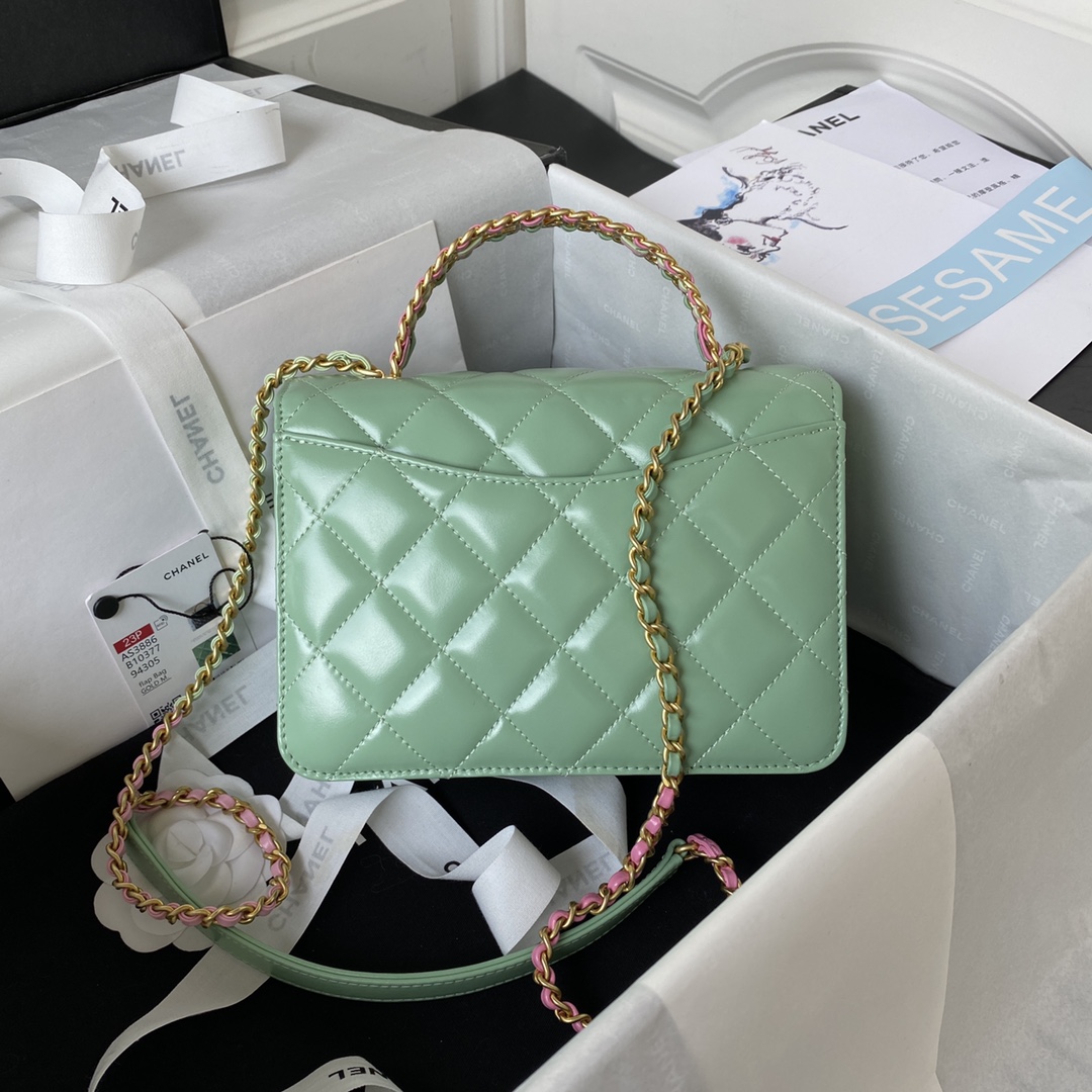 TOP CHANEL Mini CoCo Handle Bag 20X14X7.5cm - Green & GHW