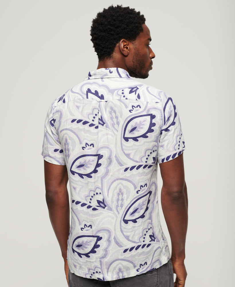 Open Collar Printed Linen Shirt | Laurel Grey Print