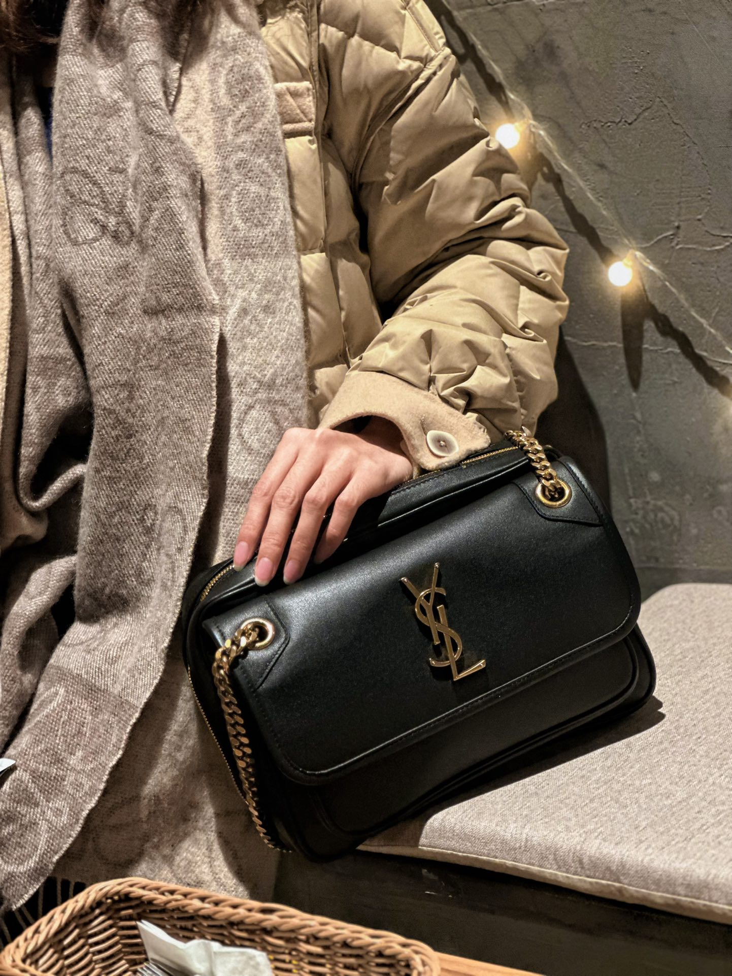 TOP Yves Saint Laurent YSL Cowhide Camera Chain Bags - Black&GHW