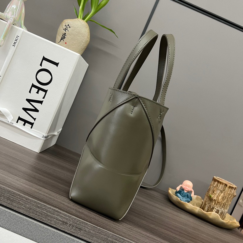 Loewe Mini Puzzle Fold Tote in shiny calfskin Green(Replica)
