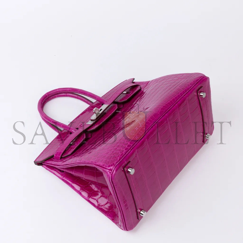 HERMÈS MASTER BIRKIN 30 CROCODILE LEATHER ALLIGATOR HOT PEACH SILVER BUCKLE H041354CK03 (30*22*15cm)