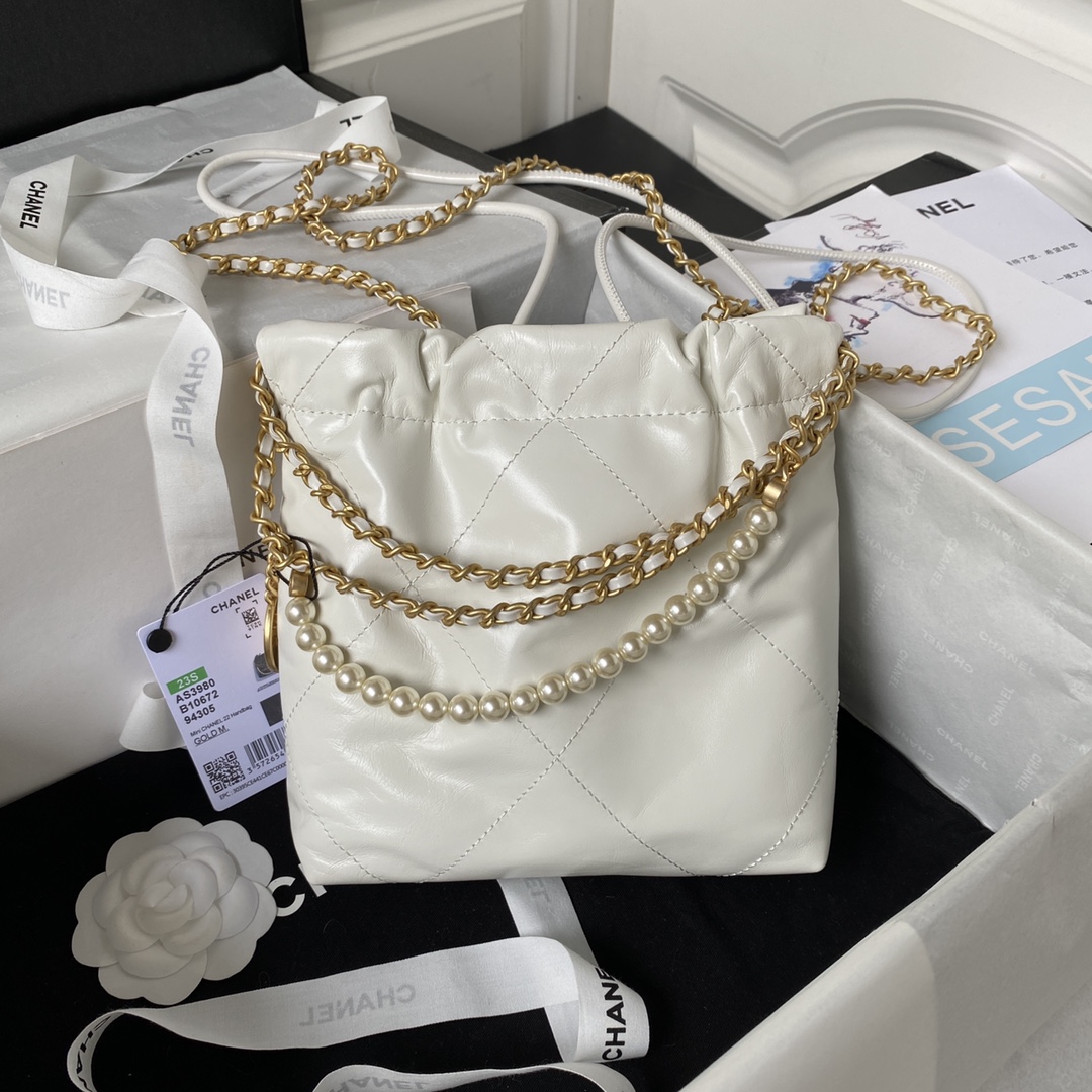 TOP CHANEL 23S Mini 22 Bag 19x20x6cm - GHW&White