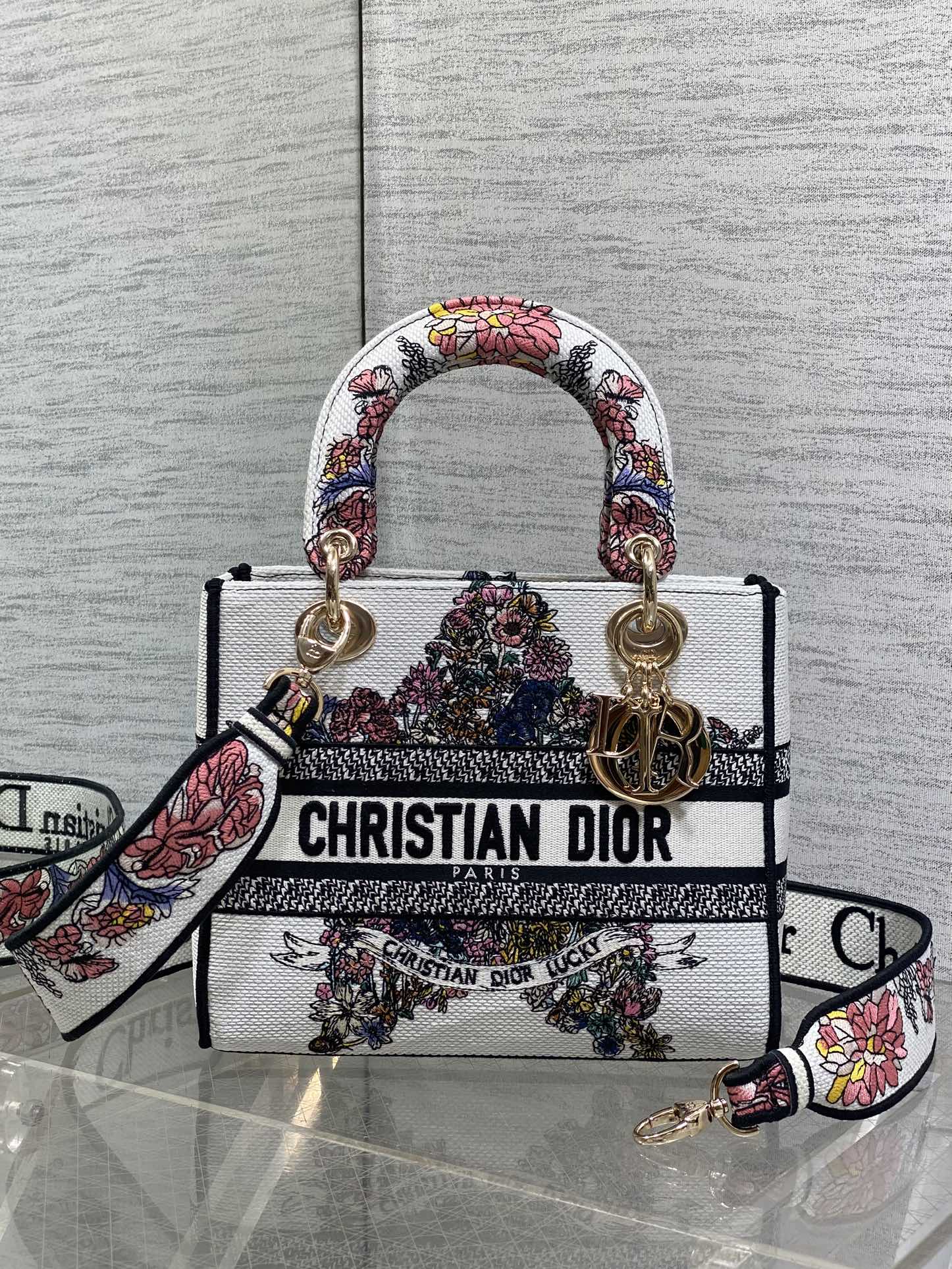 TOP Christian Dior Embroidered Lady Bag 24x11x20cm - White