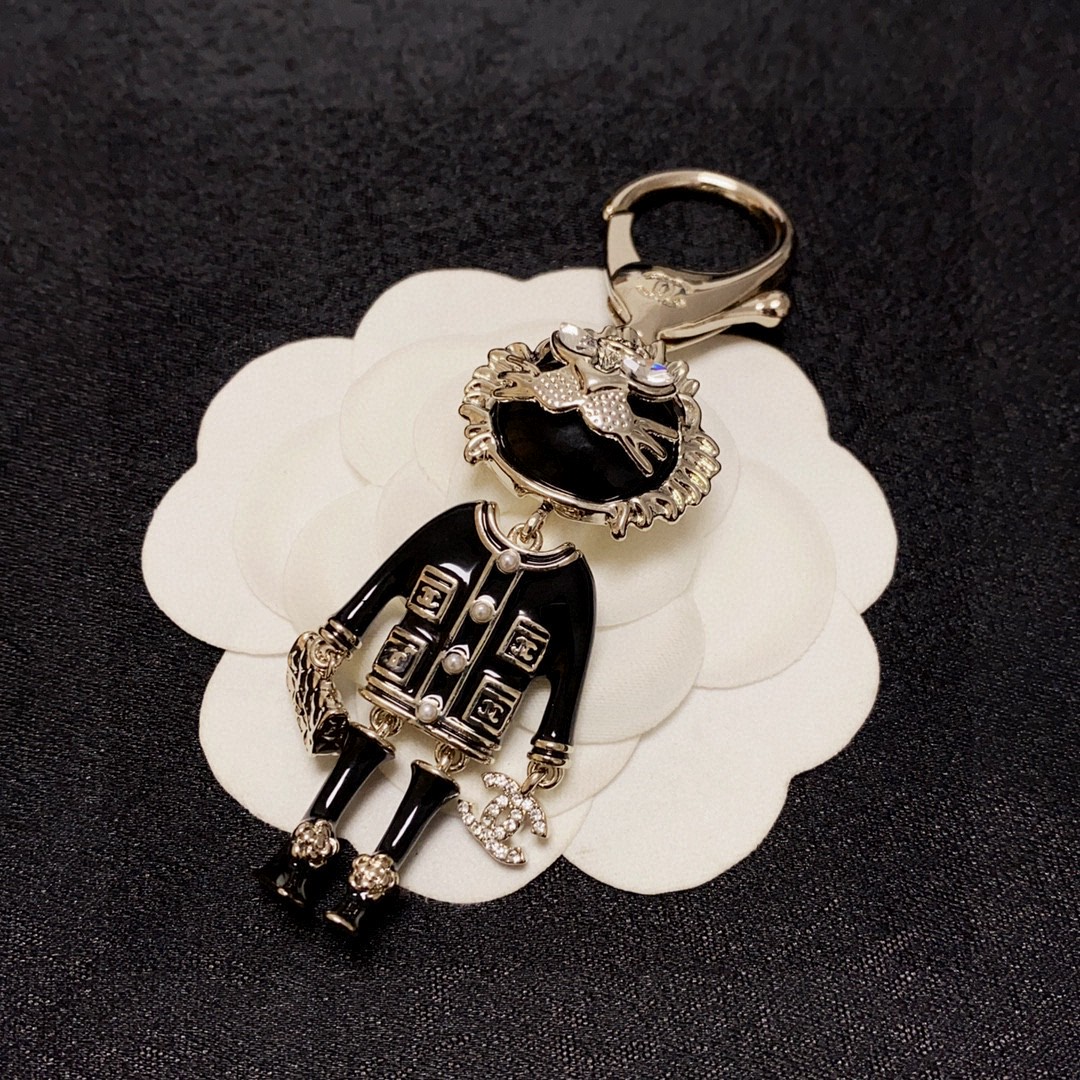 TOP CHANEL CC Key Chain - Black&GHW