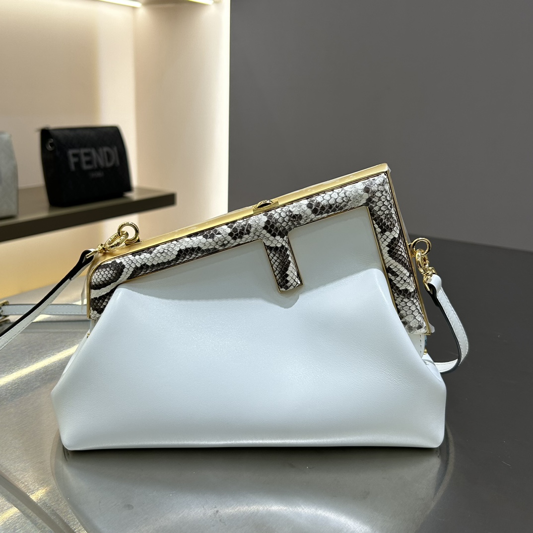 TOP FENDI Snake's Skin Small First Bag - White&GHW