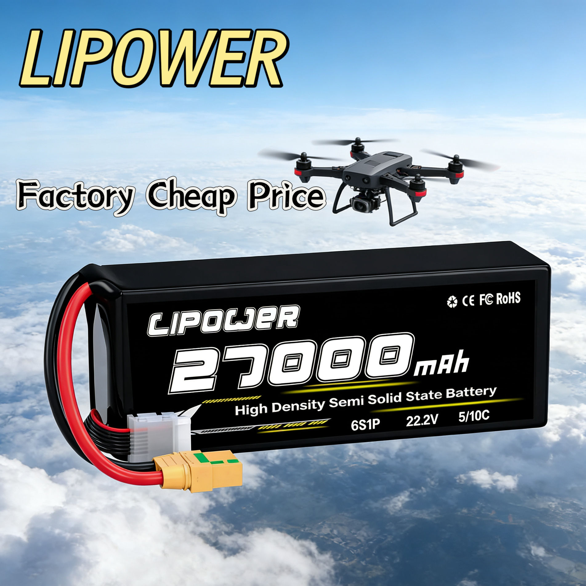 27000mAh 10C 22.2V 12S High Energy Density Semi Solid State UAV Battery - lipowbattery