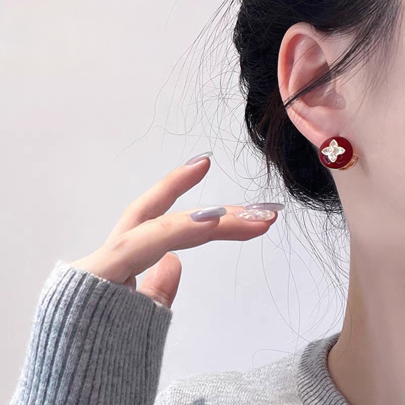 TOP Louis Vuitton LV Camellia Ring Earrings - Red