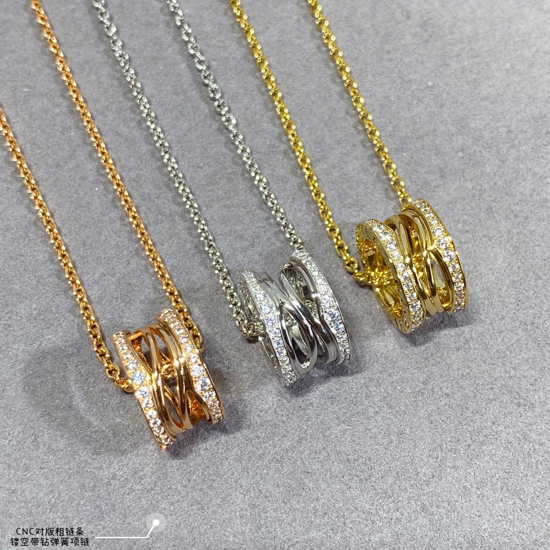 TOP BVLGARI Hollow Diamond Spring Necklace - 3 Color