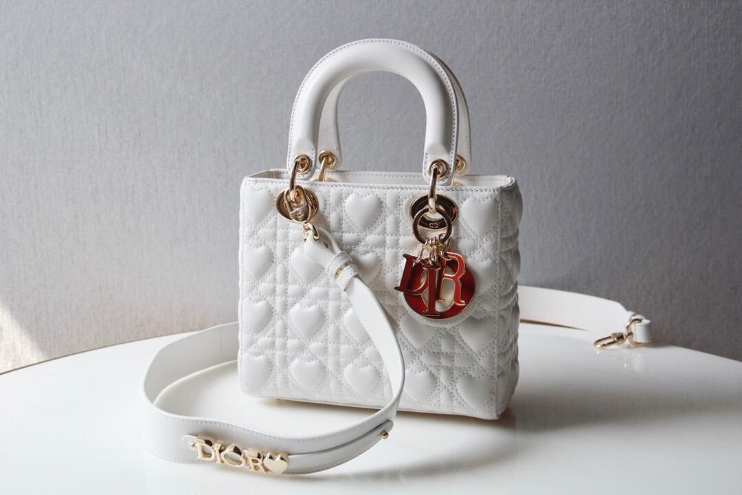 TOP Christian Dior Lady Christian Dior Bag ABC Lady Heart Pattern Medium - White & Red Hardware