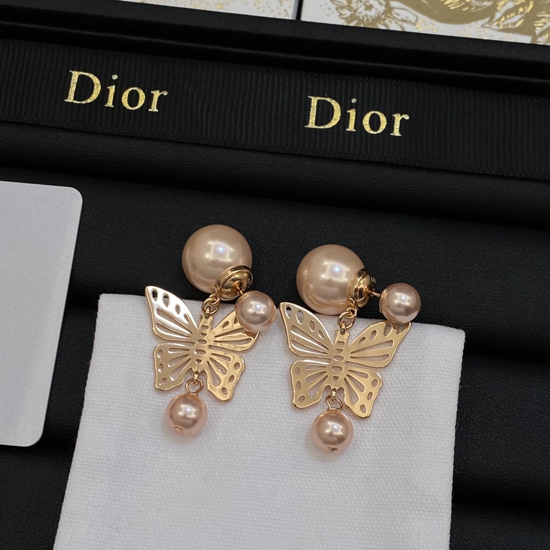 TOP Christian Dior Butterfly/Pearl Earrings - Rose Gold