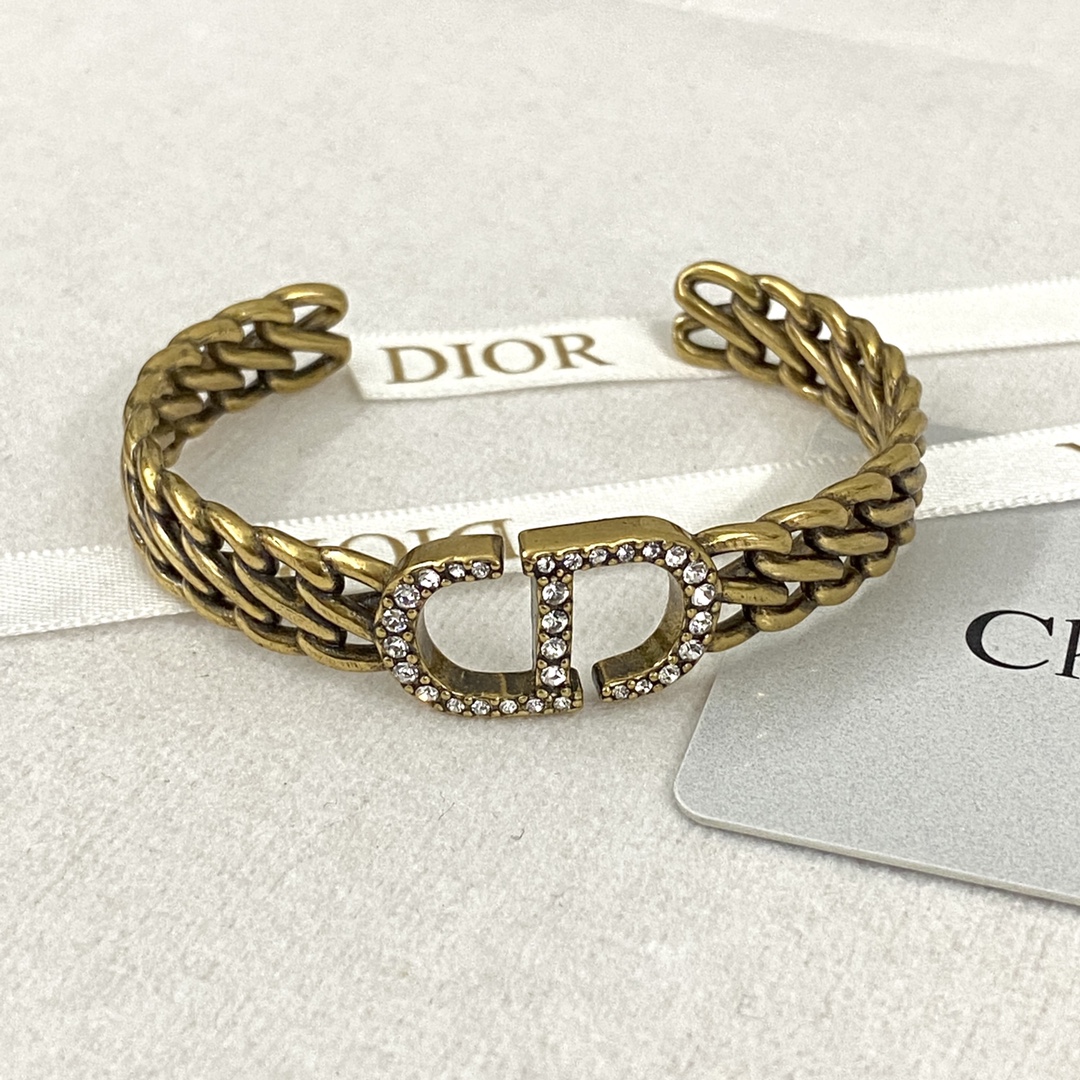 TOP Christian Dior Logo Open Bracelet - Brass