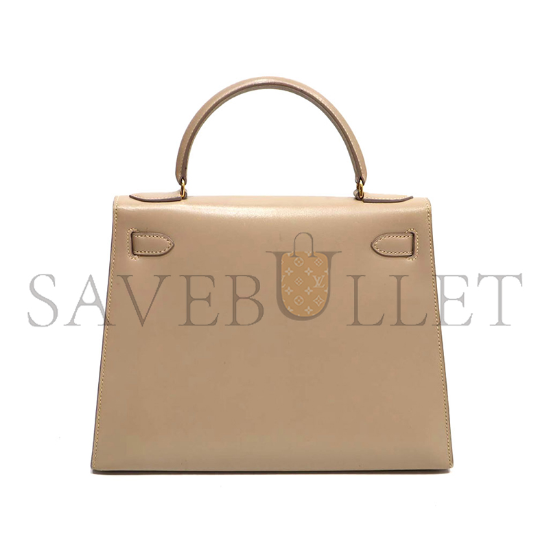 HERMÈS KELLY 28 BOX TRENCH COAT GREY GOLD BUTTONS (28*22*10cm)