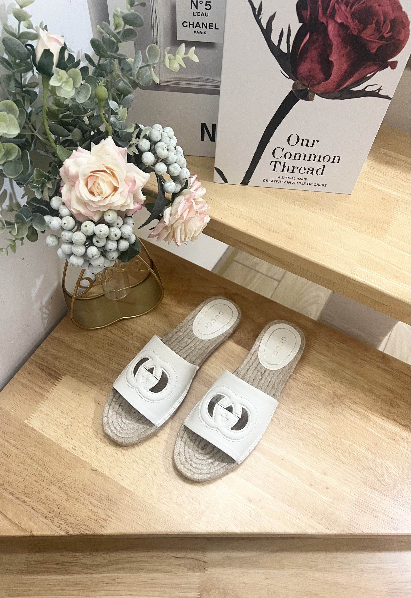 TOP GUCCI Double G Straw Slippers - 4 Color