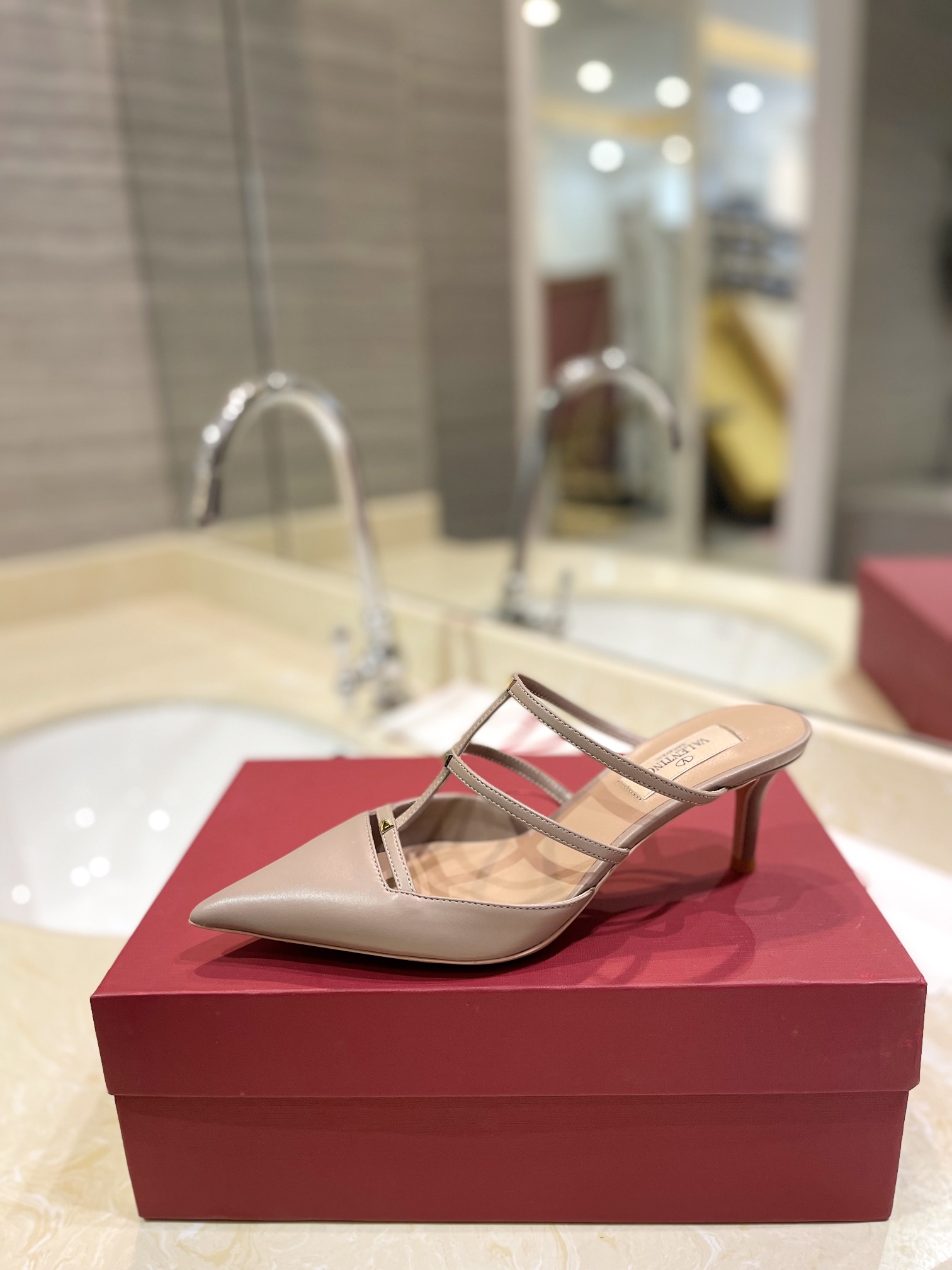 TOP VALENTINO Middle-heeled Mules with Mini Rivets  - 3 Color