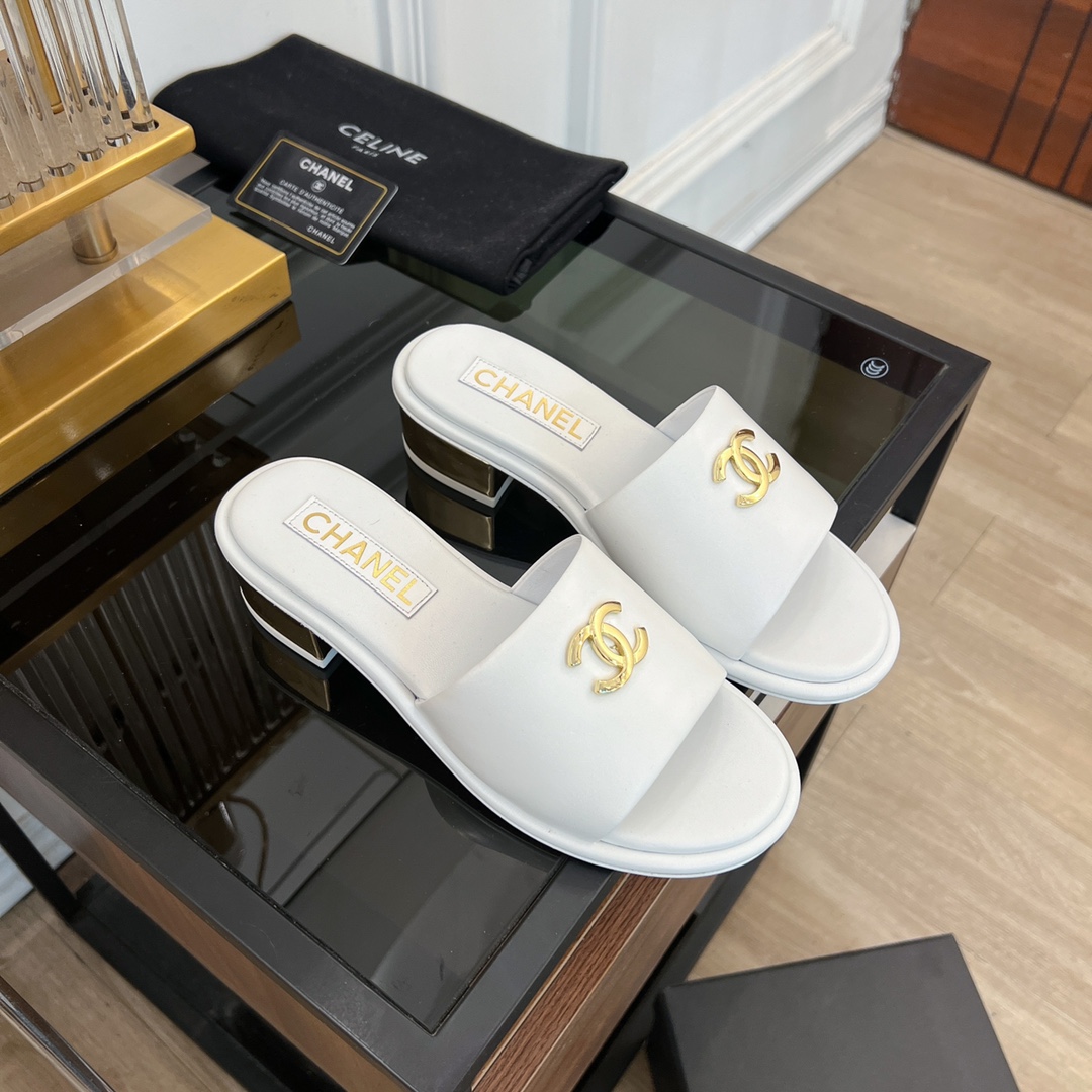 TOP CHANEL Sheepskin Thick Heeled Slippers - 3 Colour