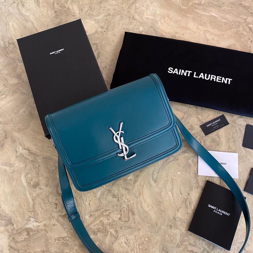 TOP Yves Saint Laurent YSL Solferino Medium Shoulder Bag - Blue SHW