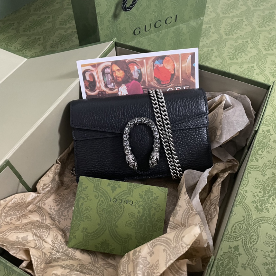 TOP GUCCI Dionysus Small Shoulder Bag 16.5x10x4cm - Black & Grey & White-SHW
