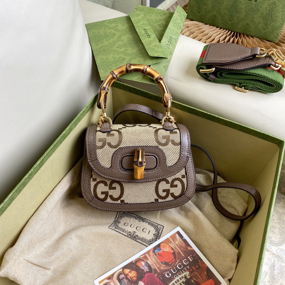 TOP GUCCI Bamboo Bag Brown leather 17x12x7.5cm/21x15x7cm