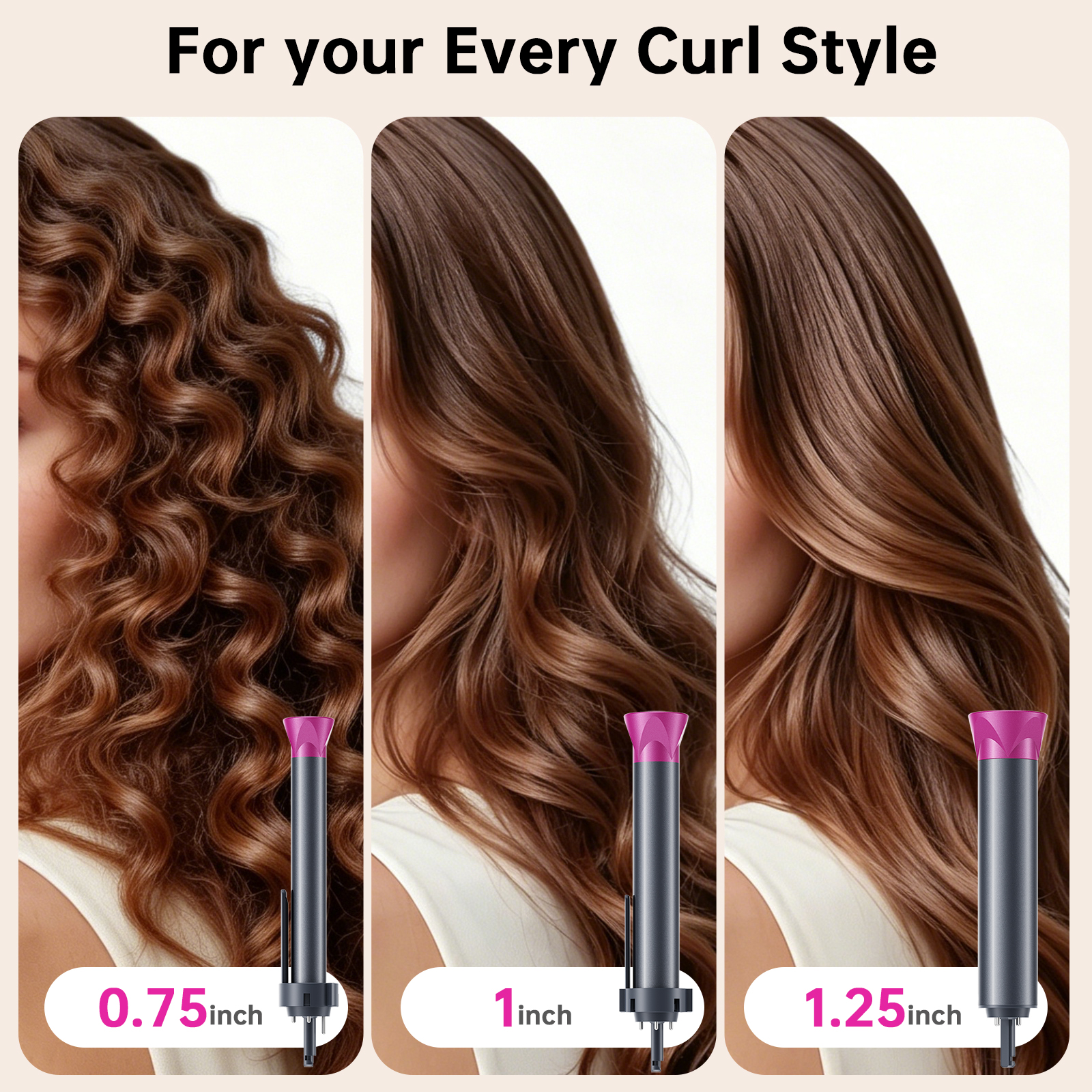 Ecorio Automatic 3 in 1 Hair Curler with 0.75inch/1inch/1.25inch Interchangeable Ceramic Barrels