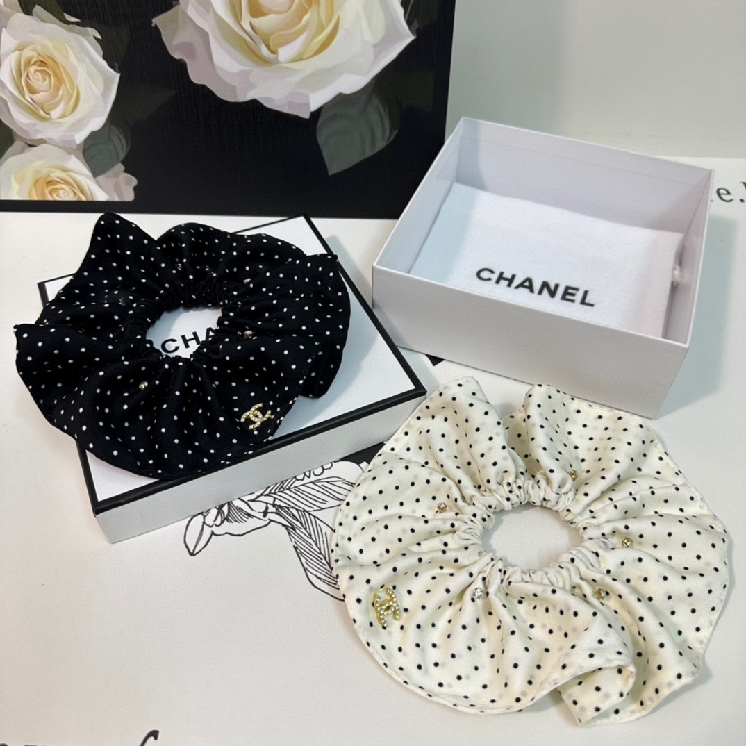 TOP CHANEL Polka Dot Hair Ring - 2 Colors