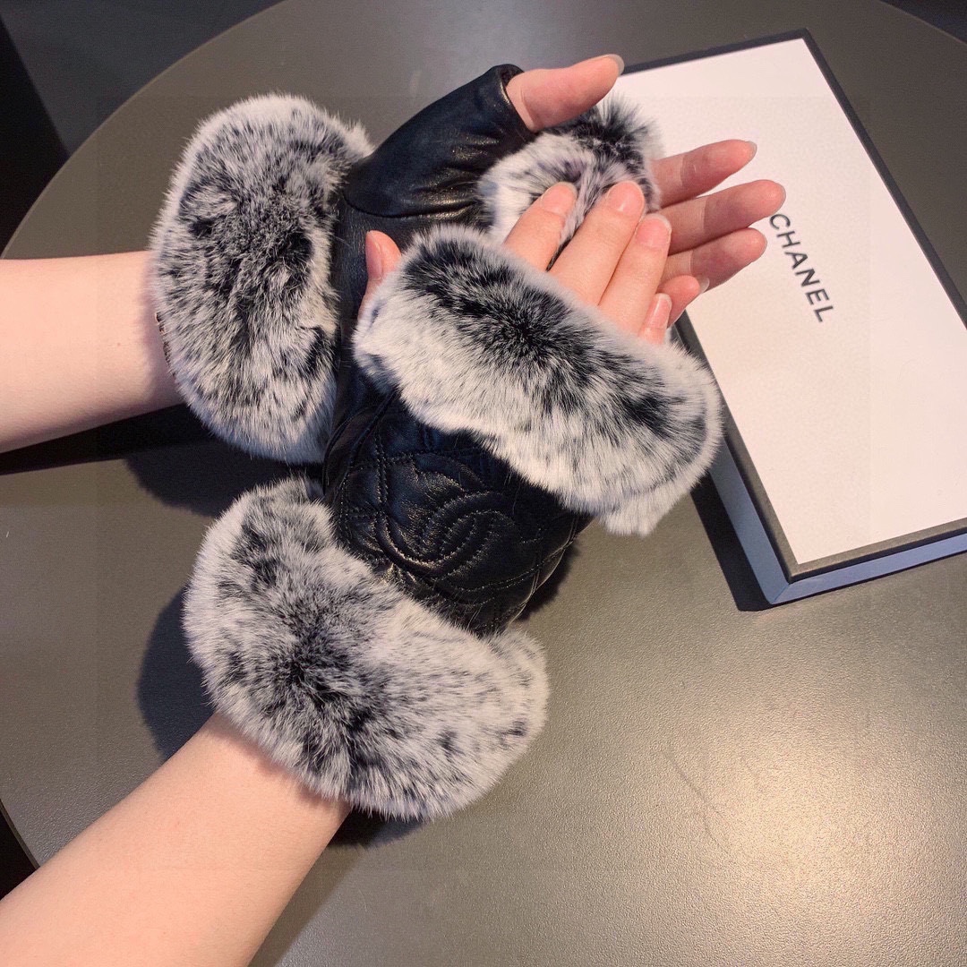 TOP CHANEL   Autumn And Winter Lazy Rabbit Fur Ribbed Sheepskin Gloves