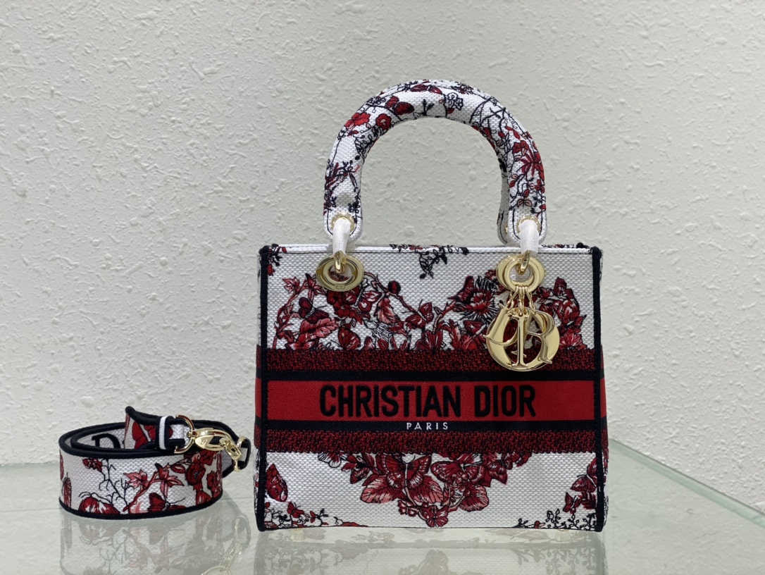 TOP Christian Dior Embroidered Butterfly Lady D-Lite Handbag 24x20x11CM - GHW