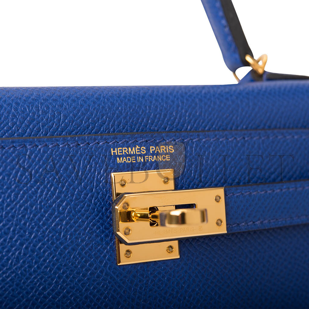 HERMÈS MINI KELLY II EPSOM ELECTRIC BLUE GOLD HARDWARE (19*12*5.5cm)