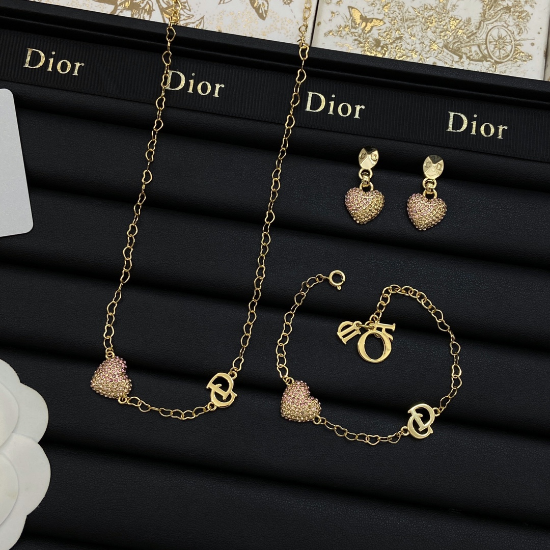 TOP Christian Dior Love Bracelet + Necklace - Gold