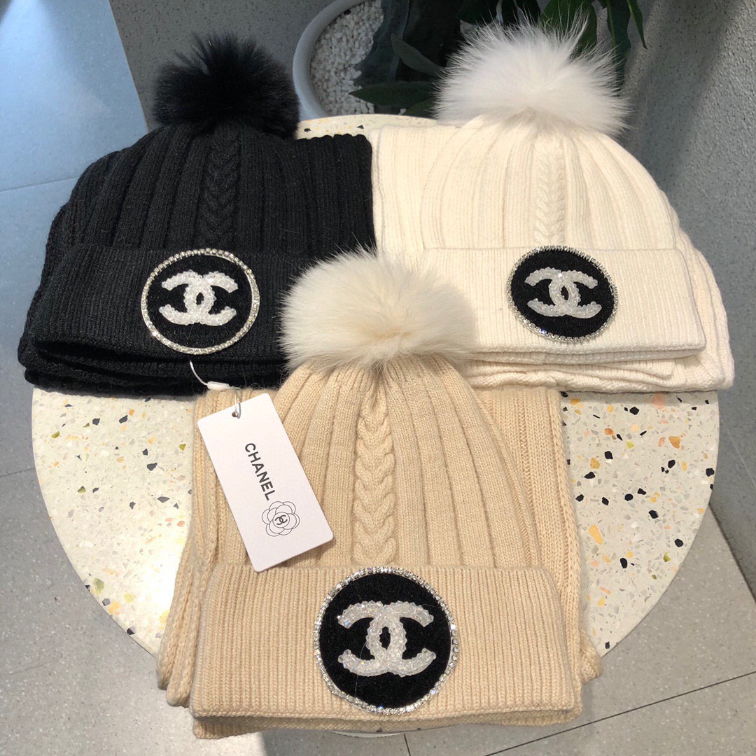 TOP CHANEL Knitted Hat + Scarf - 3 Colour