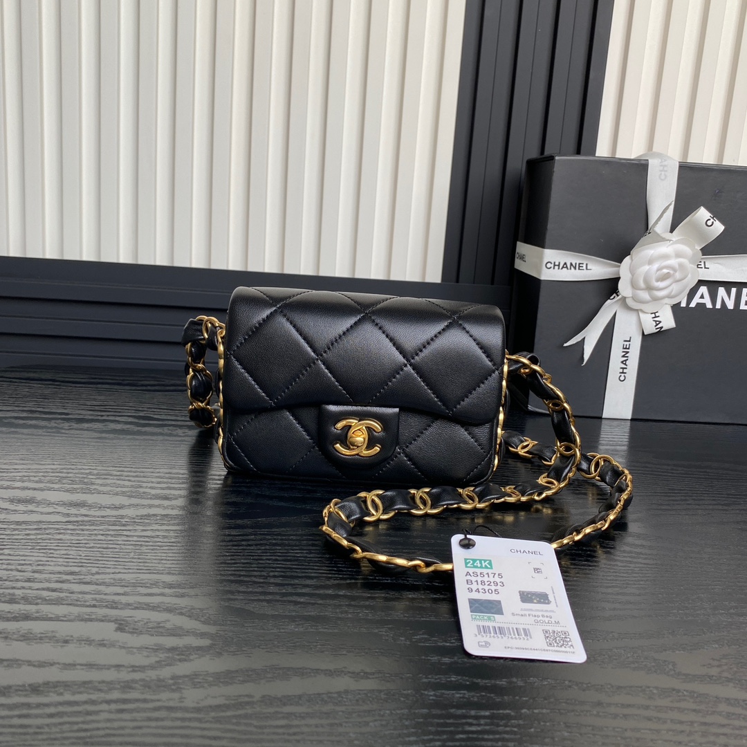 TOP CHANEL Flap Bag with Big Chain Strap 16cm/21cm/26cm - Black