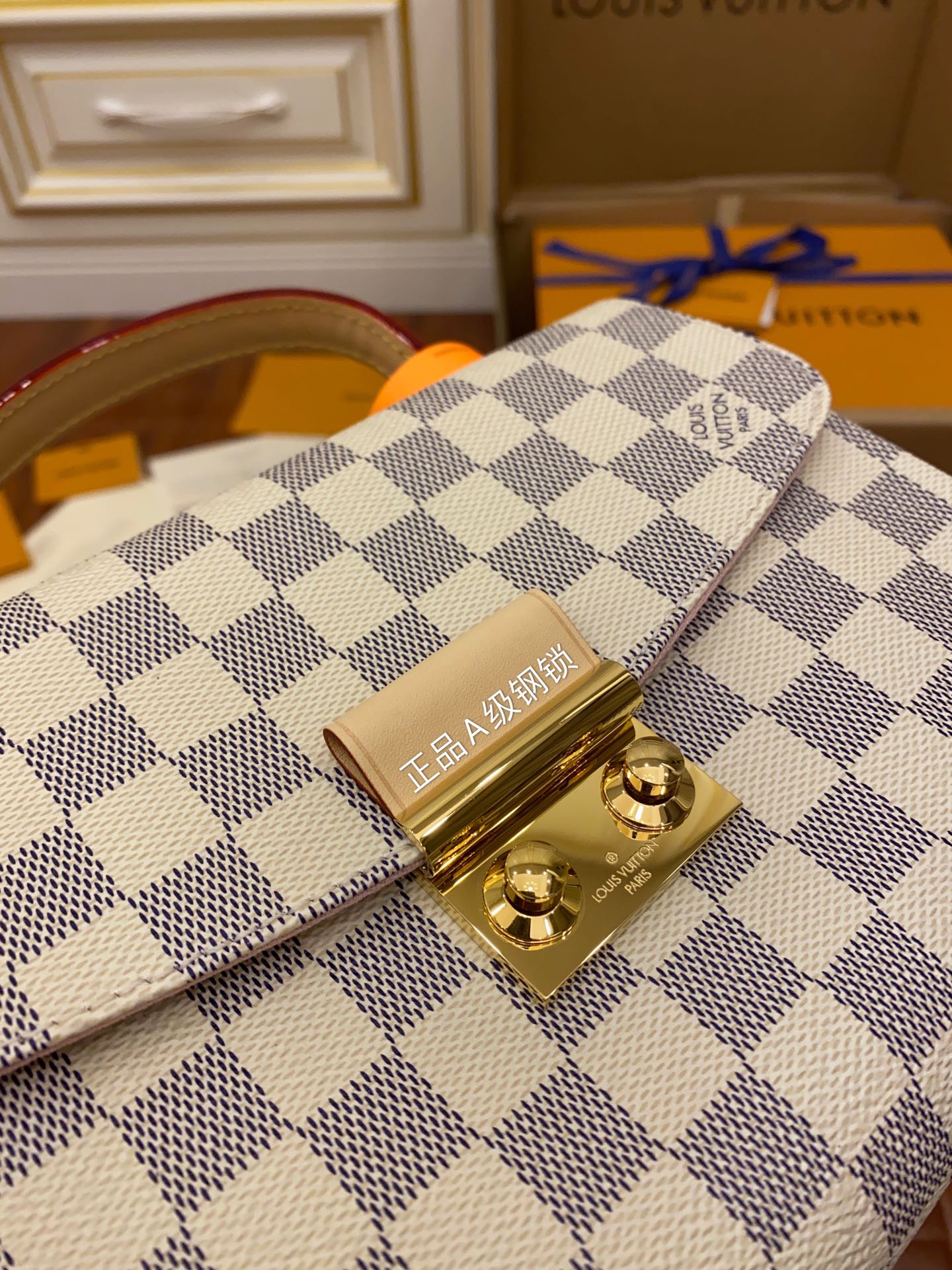 TOP Louis Vuitton LV £V Croisette Bag Damier Azur 25x17x9.5CM-Beige