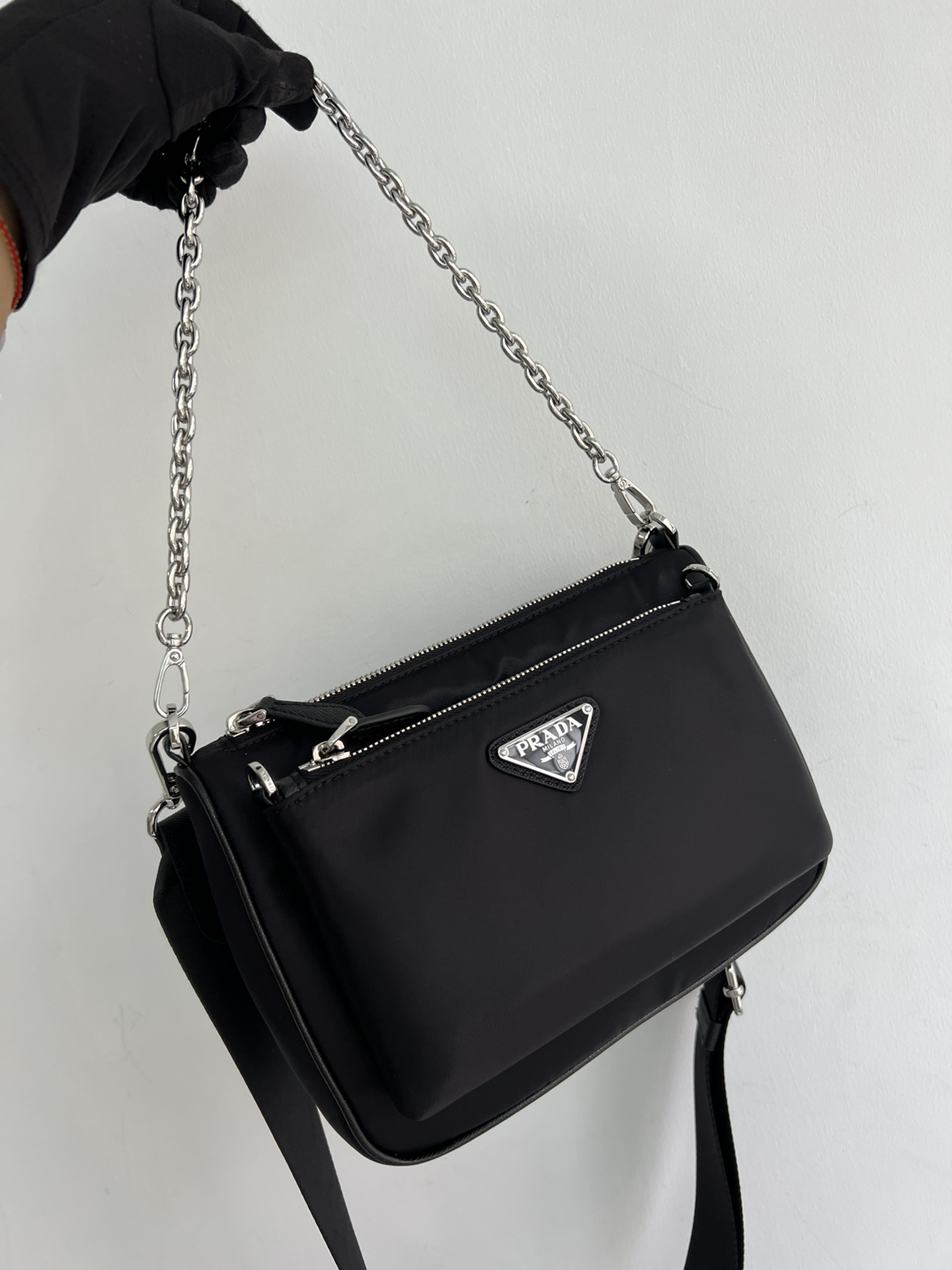 TOP PRADA Gemini Bag Nylon 23x16x5.5cm/20x12cm - Black