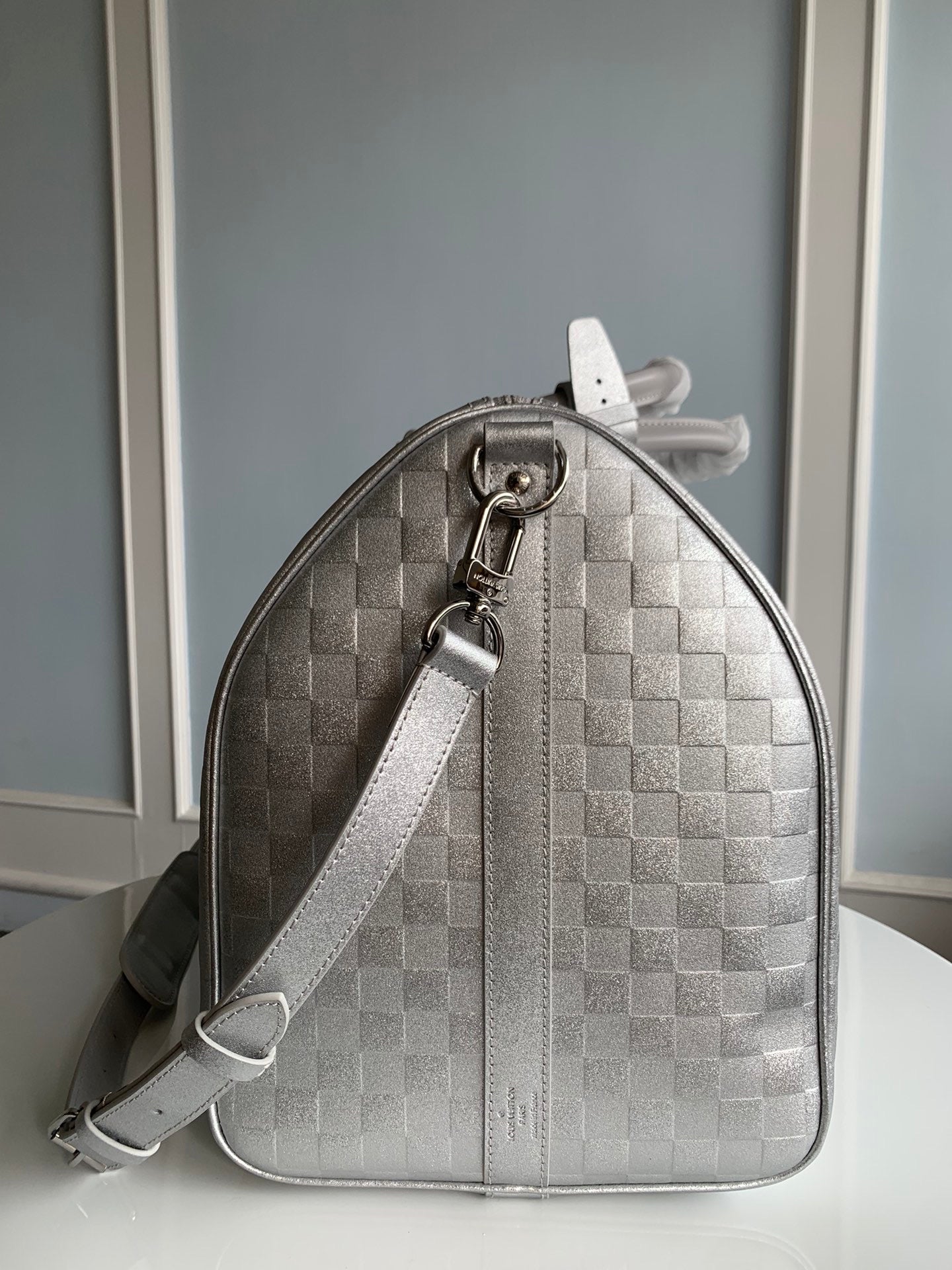 TOP Louis Vuitton LV  Virgil Abloh Keepall Bandouliere 50 Glitter Damier - Silver