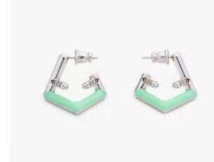 TOP FENDI Logo Earrings-Green and Sliver