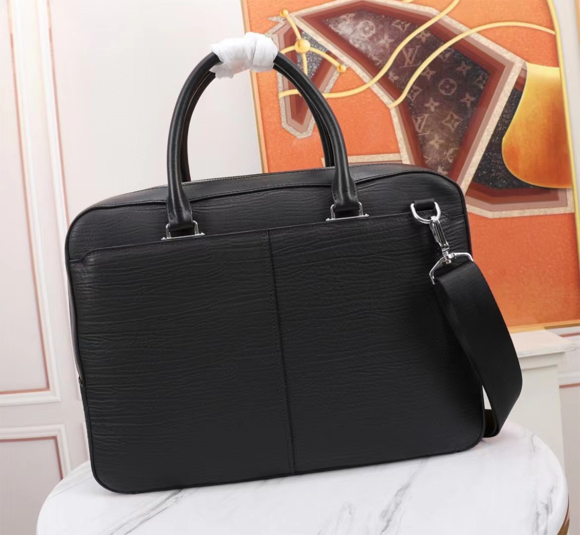 Top PRADA Imported Leather Combination Lock Briefcase Bags 39x30x8 cm